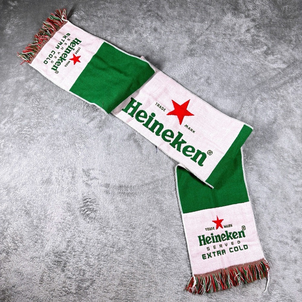 Heineken Beer Scarf "Served Extra Cold" Green One Size Fringe Festive
